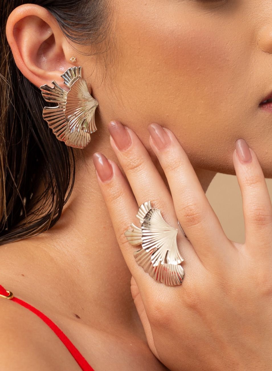 ANEL LEQUE DUPLO GINKGO BANHO RÓDIO BRANCO