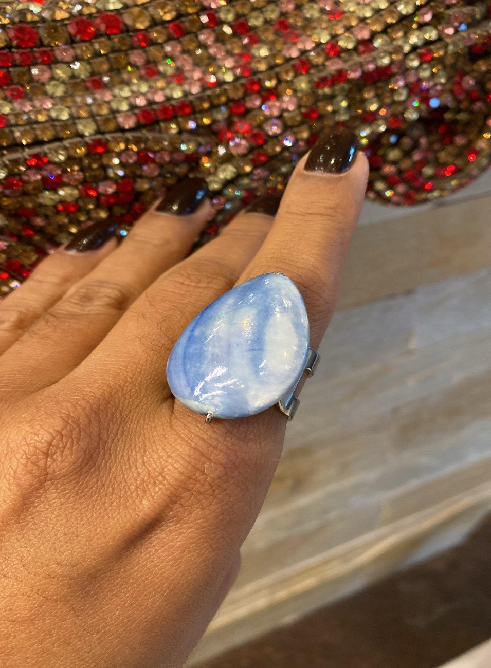 ANEL LUNAR PEDRA ESMALTADA BANHO RÓDIO BRANCO