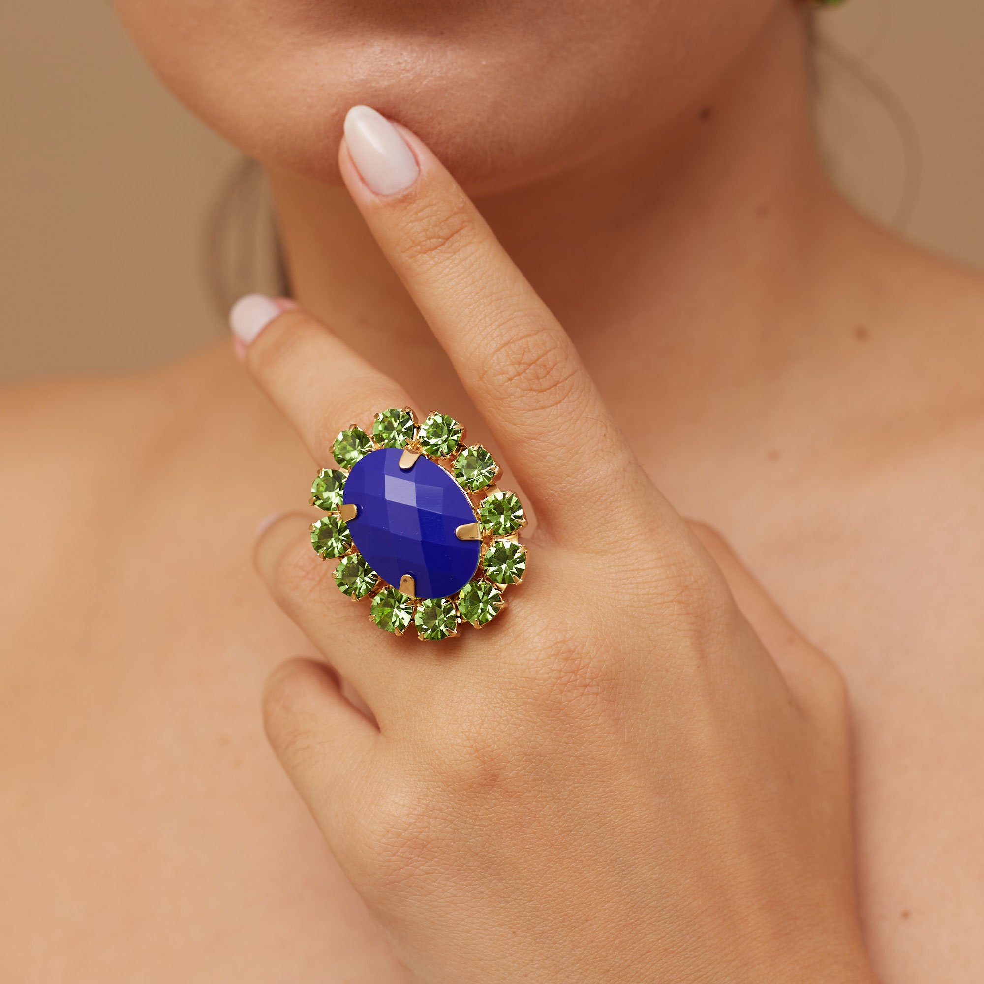 ANEL MARIA AZUL/VERDE BANHO OURO