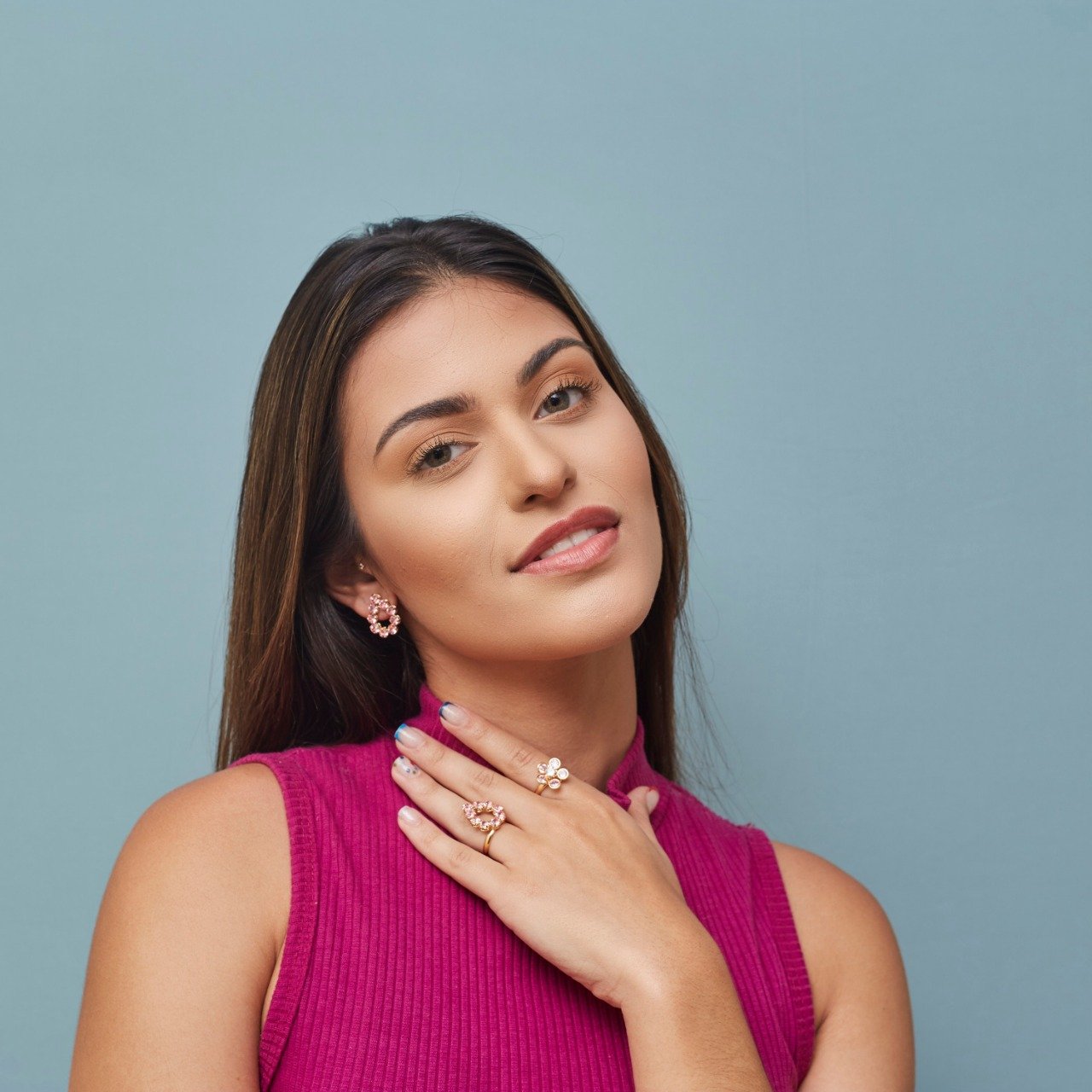 ANEL MARINA CRISTAIS ROSA BANHO OURO