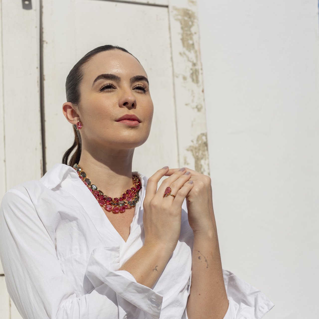 ANEL MARY CRISTAL SAFIRA ROSA ZIRCÔNIA BANHO OURO