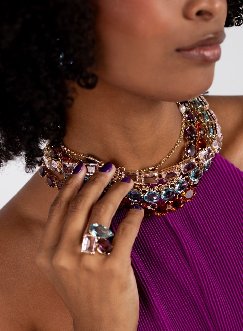 ANEL NATURE AZUL E ROXO BANHO OURO