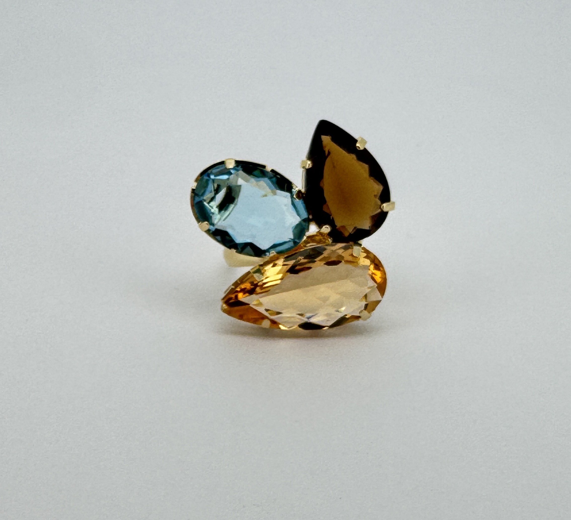 ANEL NATURE MARROM E AZUL BANHO OURO