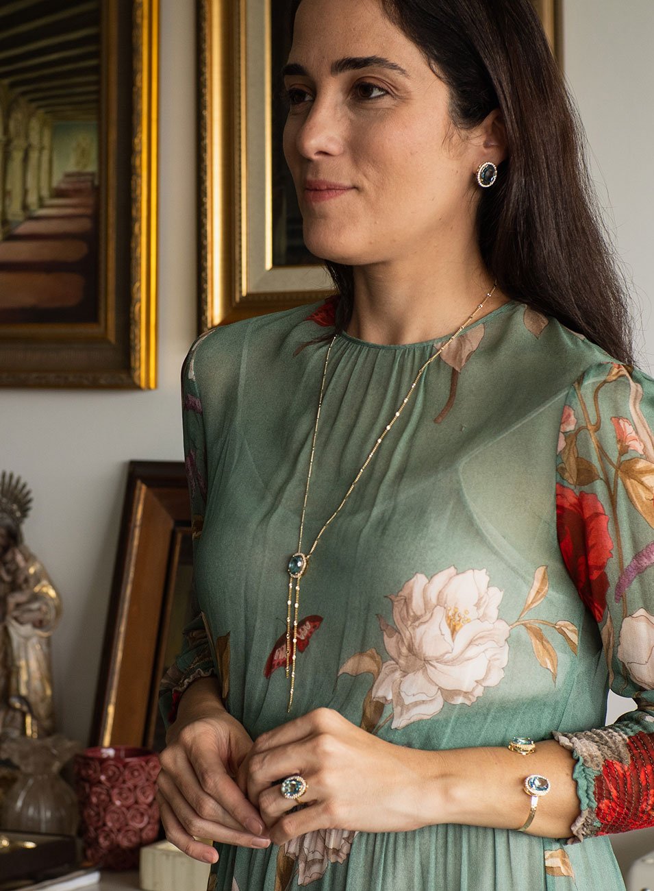 ANEL NINA OVAL AZUL BANHO OURO