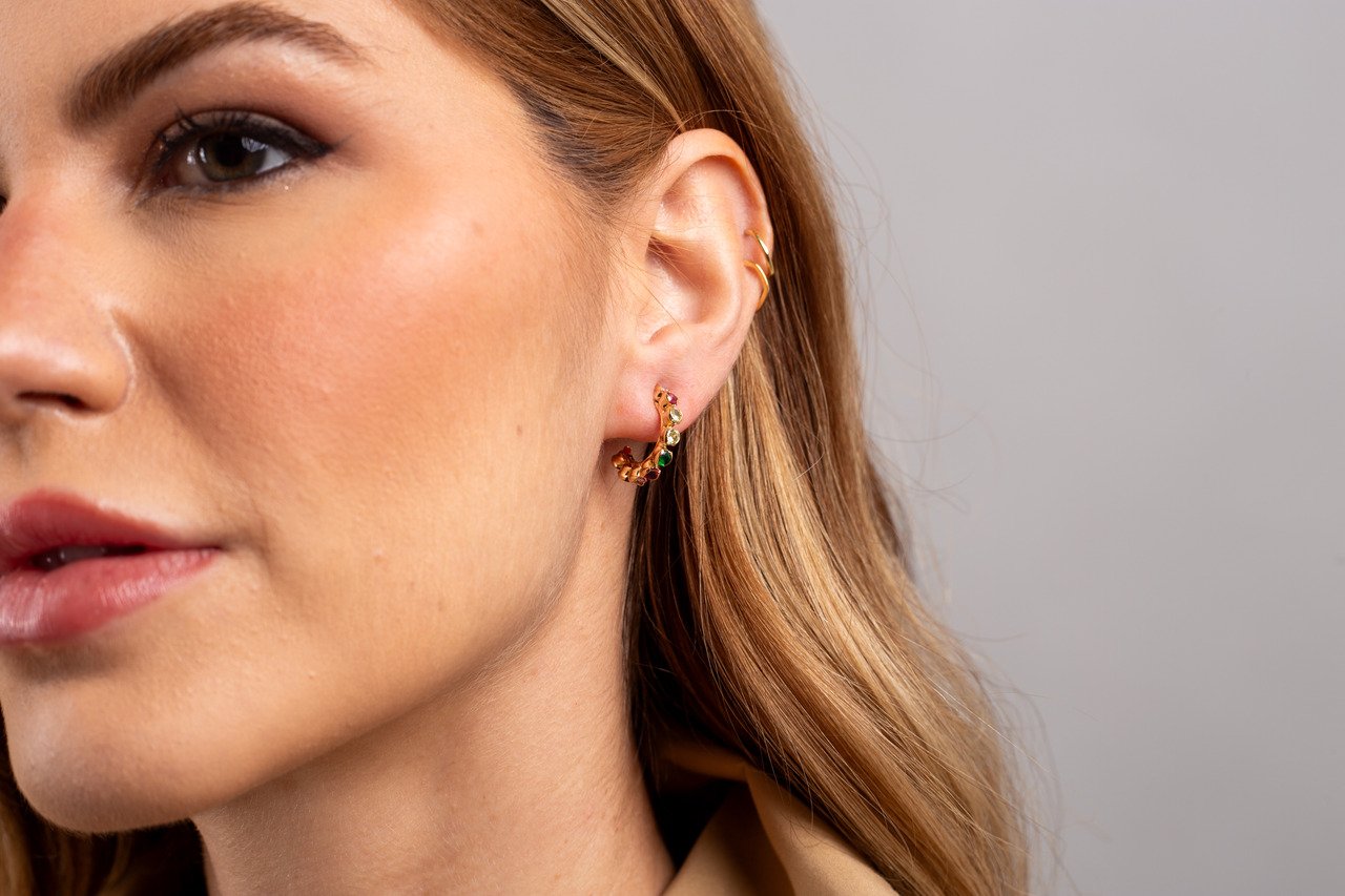 ARGOLAS LYN ZIRCONIA 3MM CRISTAIS COLORIDOS BANHO OURO