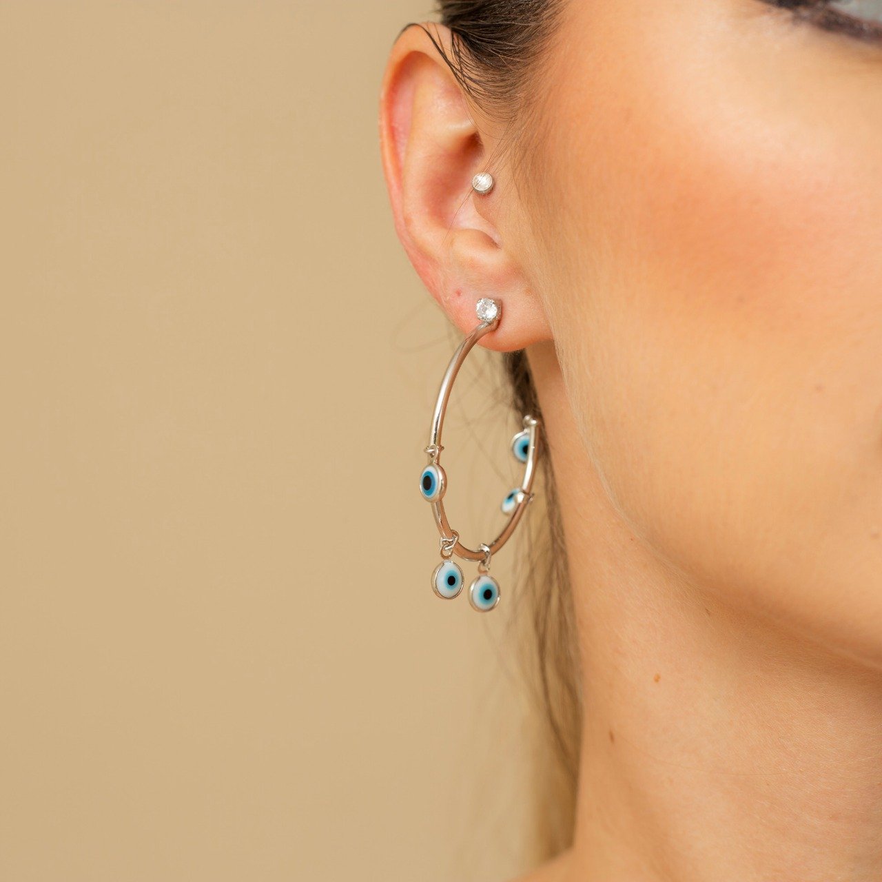 ARGOLAS PROTETOR M PINGENTES OLHO GREGO BANHO RÓDIO BRANCO