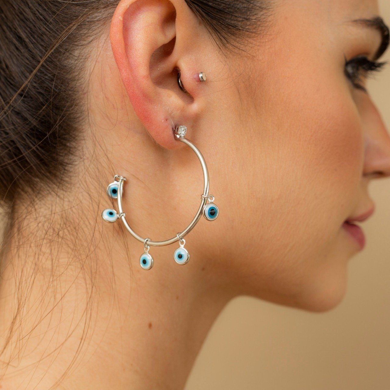 ARGOLAS PROTETOR M PINGENTES OLHO GREGO BANHO RÓDIO BRANCO