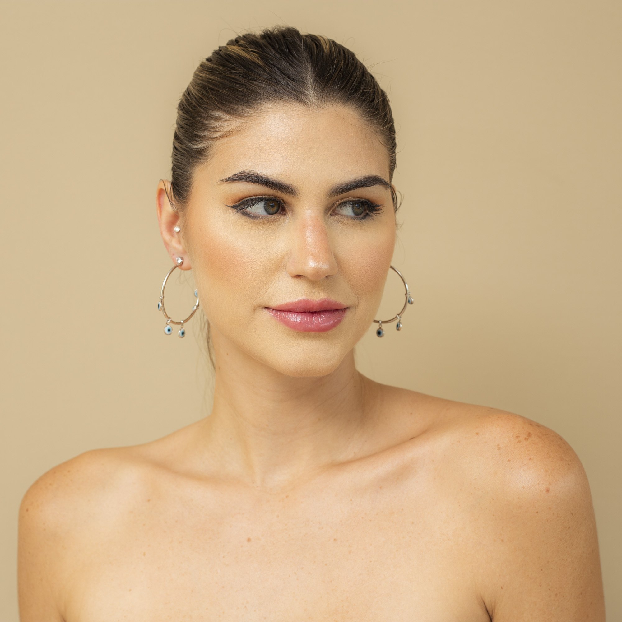 ARGOLAS PROTETOR M PINGENTES OLHO GREGO BANHO RÓDIO BRANCO