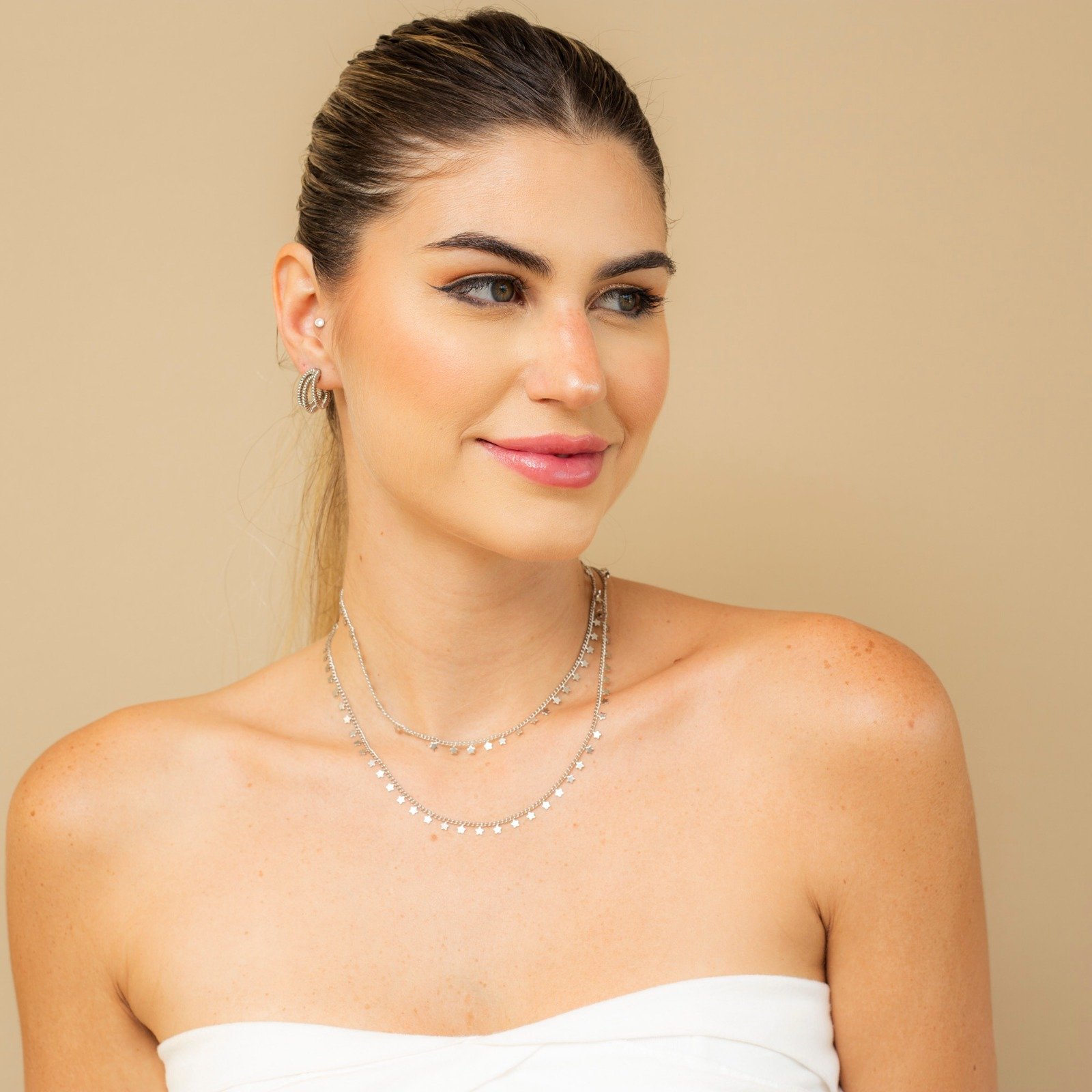 ARGOLAS TROIS 3 ELOS TRANÇADOS BANHO RÓDIO BRANCO