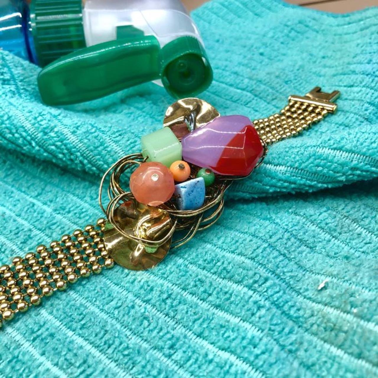 PULSEIRA TARAB CORRENTE BOLINHA MIX PEDRAS OURO VELHO
