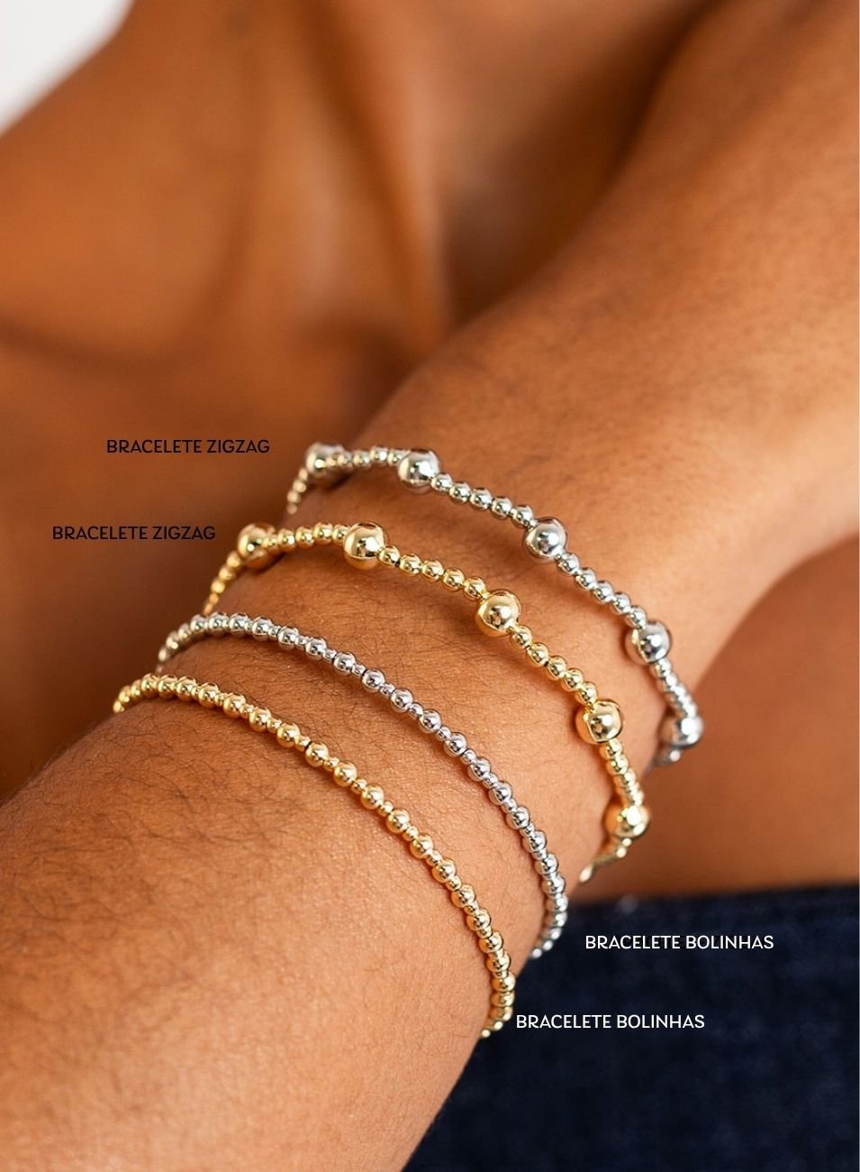 BRACELETE BOLINHAS ZIGZAG MALEÁVEL BANHO OURO 