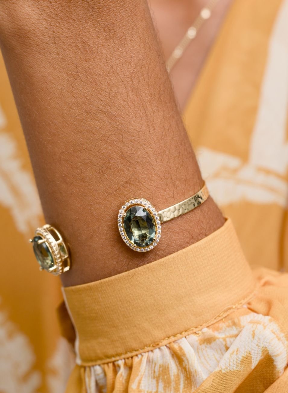 BRACELETE NINA DUO OVAL VERDE AMETISTA BANHO OURO