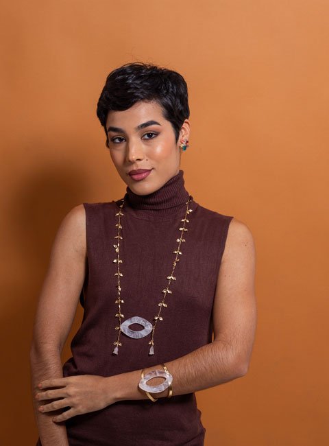 BRACELETE OPUS PEDRA NATURAL QUARTZO ROSA BANHO OURO