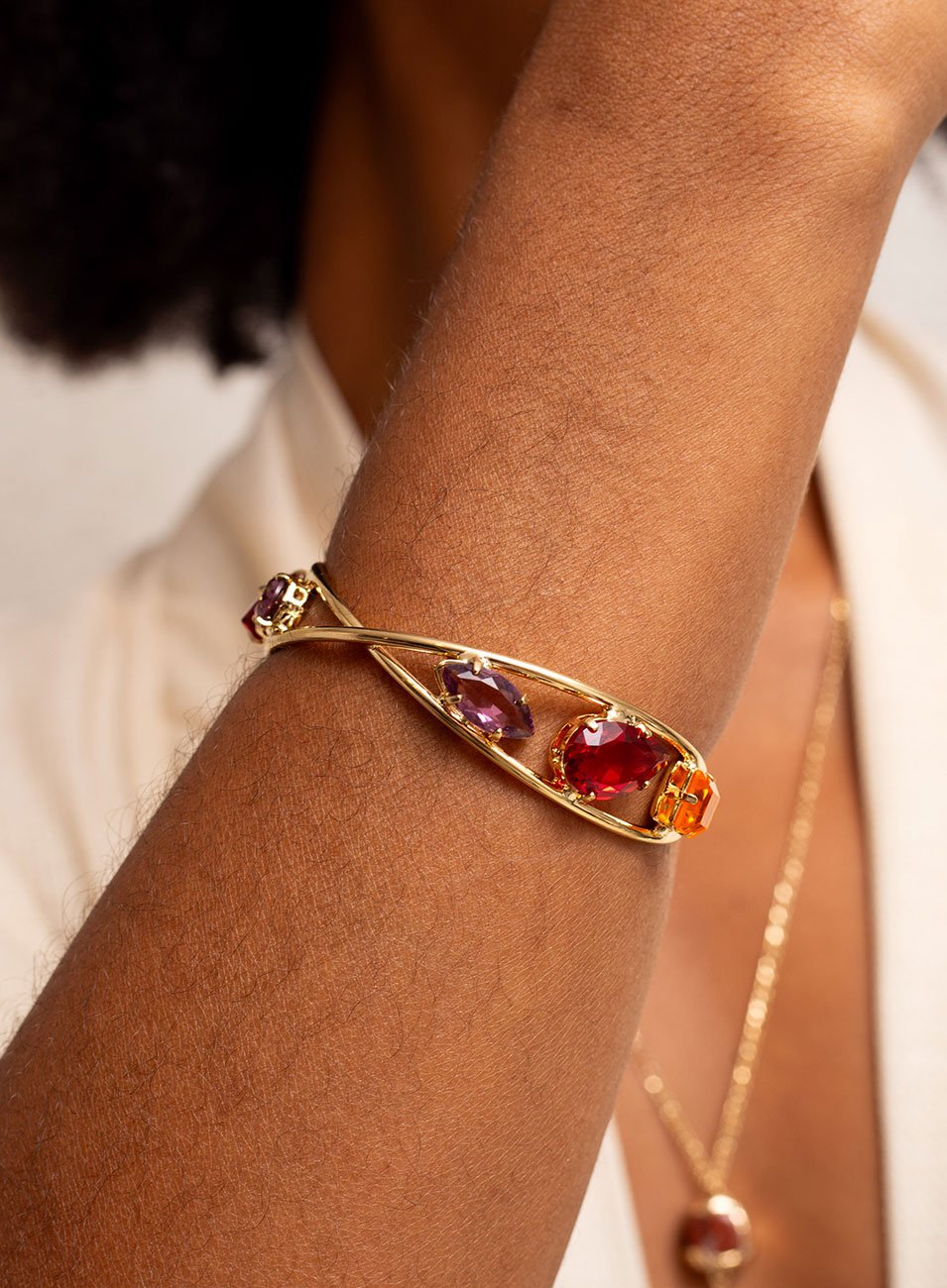 BRACELETE SPRITZ LARANJA, ROXO E ROSA BANHO OURO