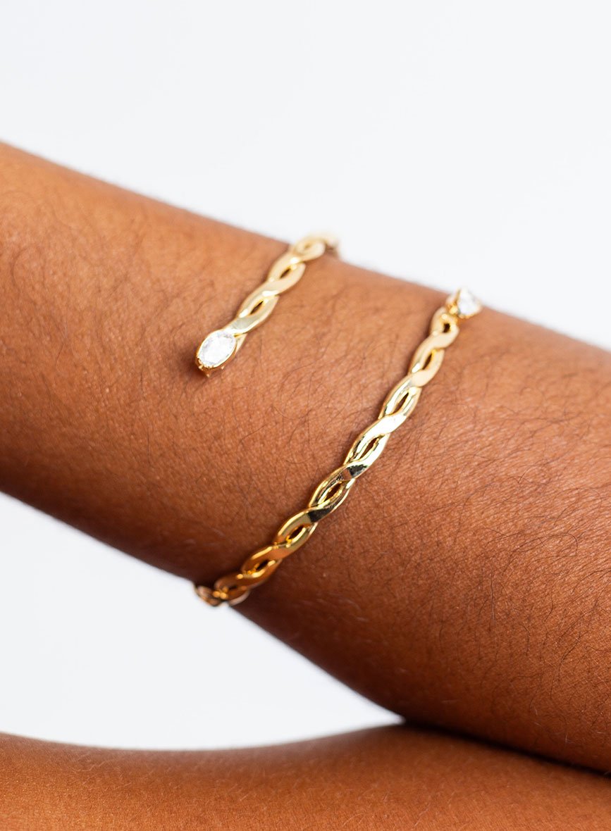 BRACELETE TERRA TRANÇA DUPLA ZIRCÔNIA BANHO OURO