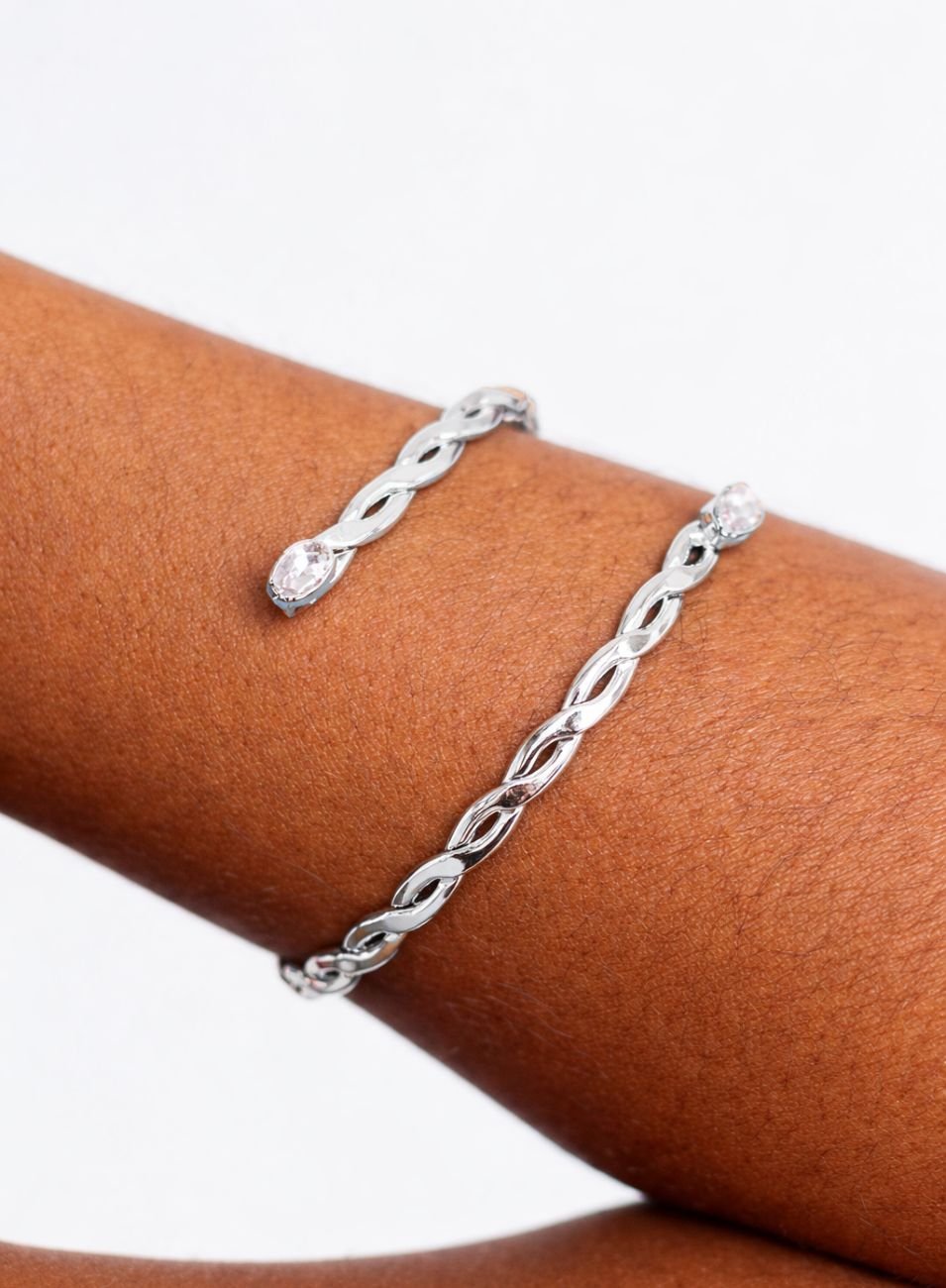 BRACELETE TERRA TRANÇA DUPLA ZIRCÔNIA BANHO RÓDIO BRANCO