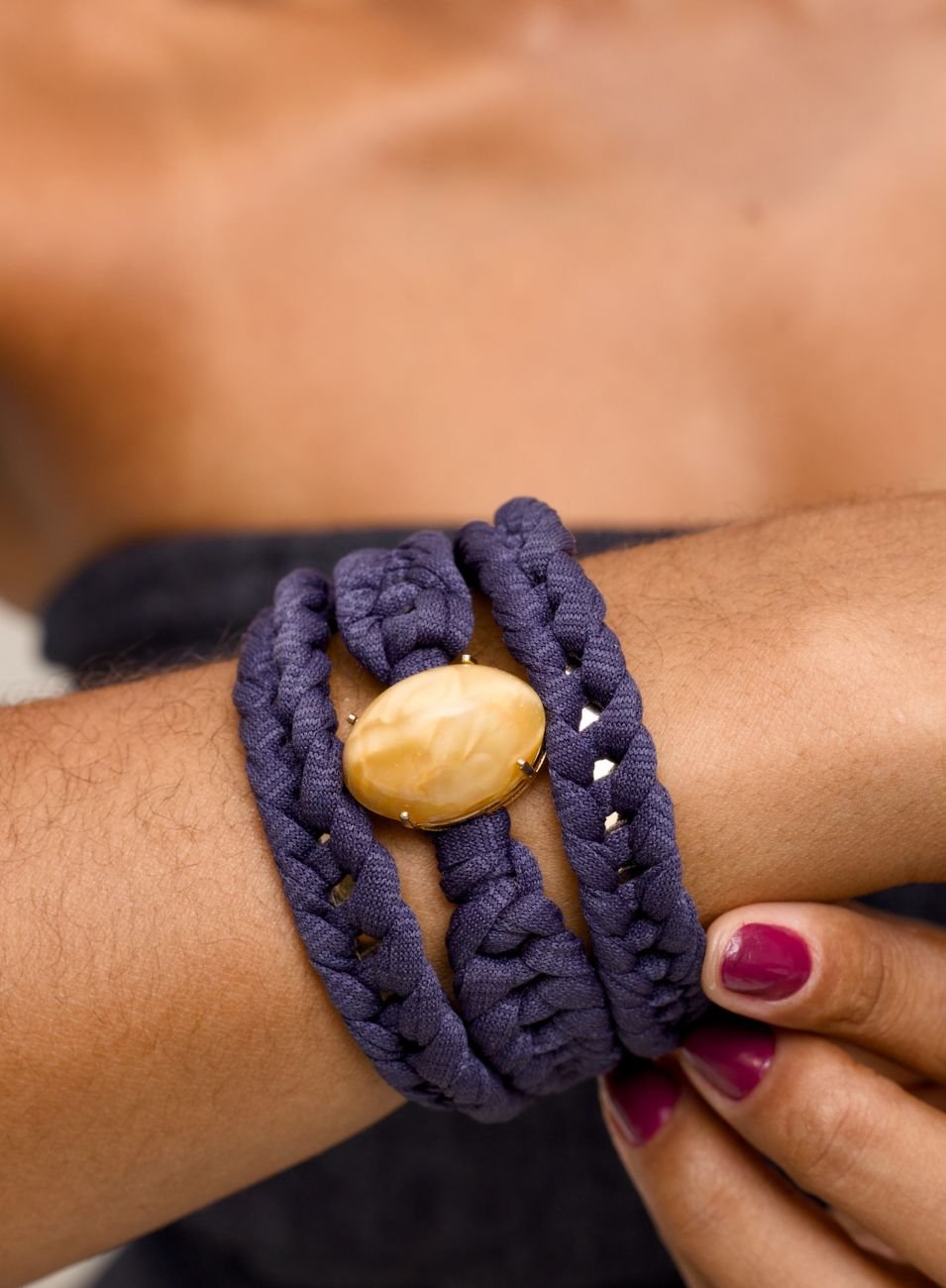 BRACELETE TRAMA CROCHÊ BANHO OURO 