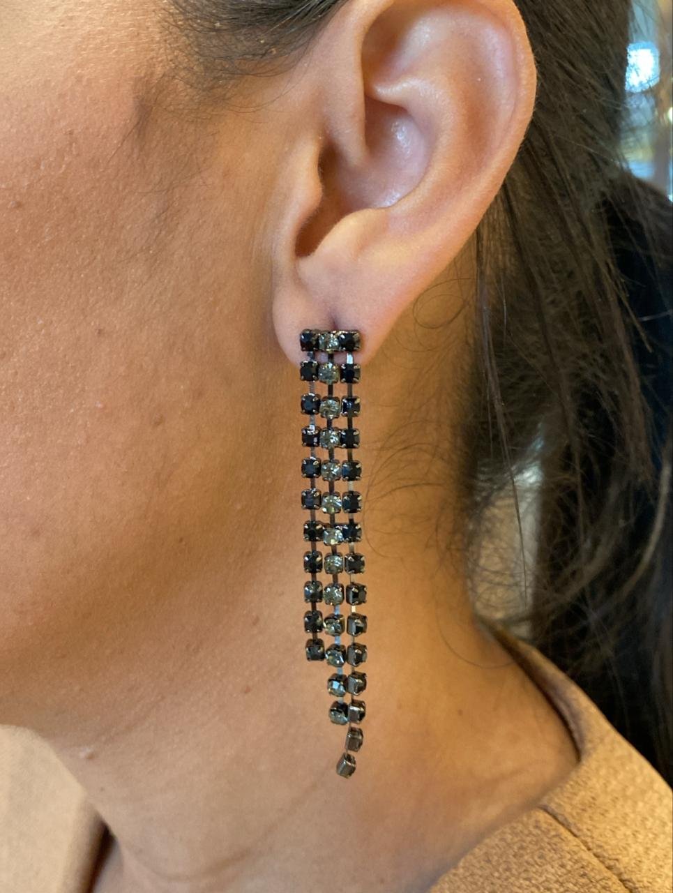 BRINCO FRANJA ZIRCÔNIA PRETO CINZA BANHO RÓDIO BRANCO