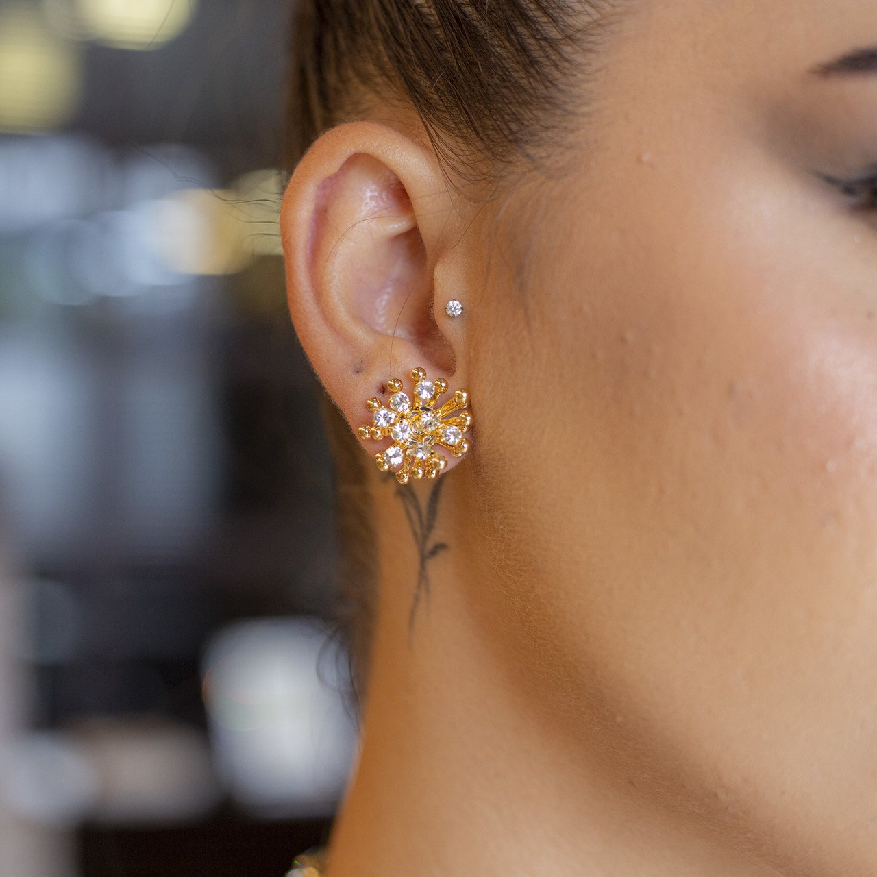 BRINCOS CALM CHUVEIRINHO COM CRISTAIS INCOLOR PRESSÃO