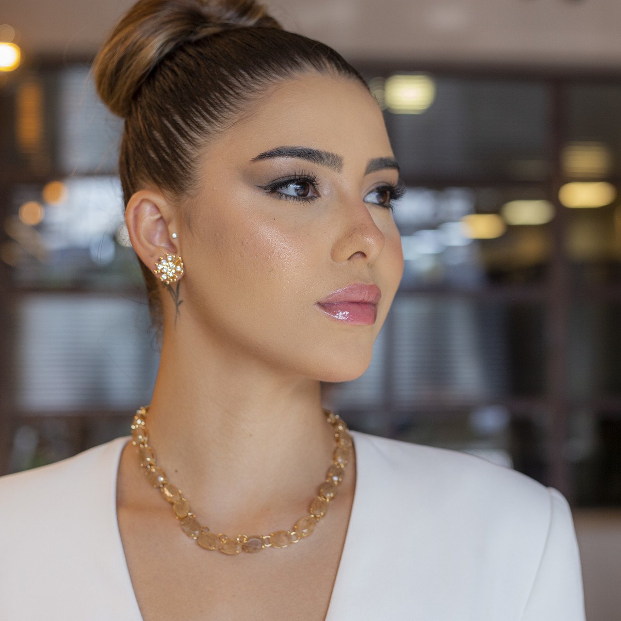 BRINCOS CALM CHUVEIRINHO COM CRISTAIS INCOLOR PRESSÃO