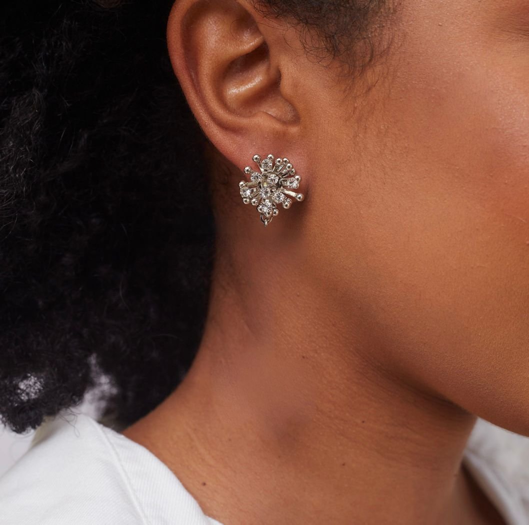 BRINCOS CALM CHUVEIRINHO COM CRISTAIS INCOLOR PRESSÃO