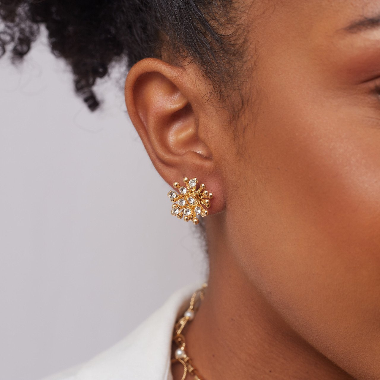 BRINCOS CALM CRISTAIS INCOLOR BANHO DE OURO