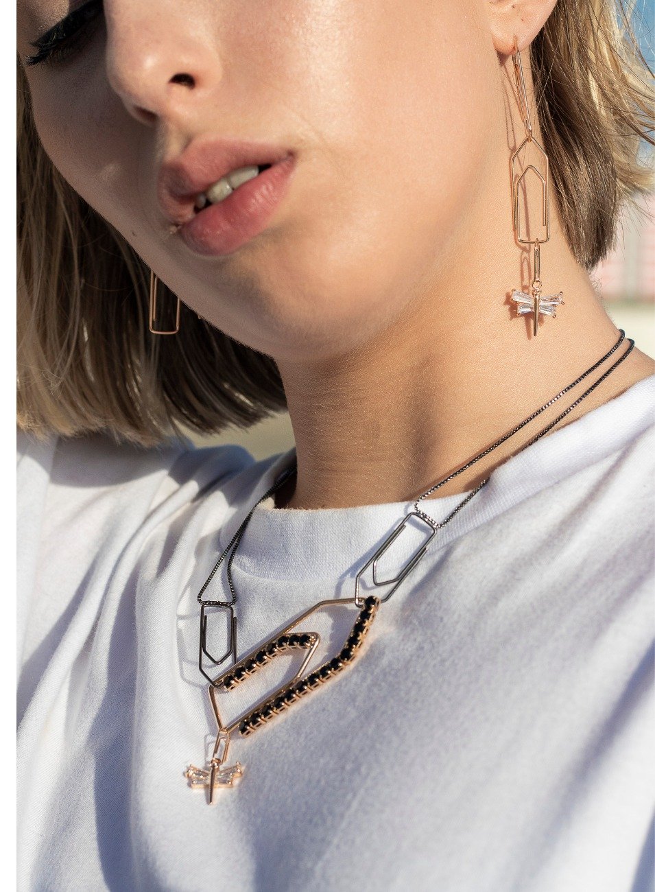 BRINCOS CLIPS DUPLO REMOVÍVEIS BANHO RÓDIO NEGRO