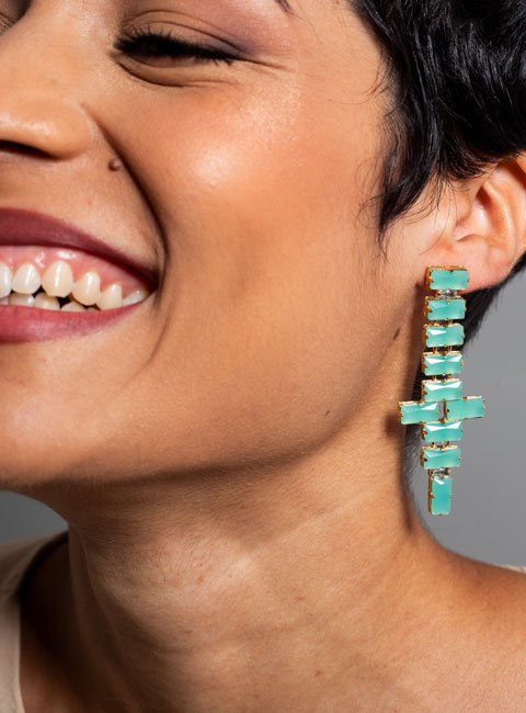 BRINCOS CRISTAIS VERDE ÁGUA ZIRCÔNIA BANHO OURO