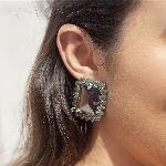 BRINCOS DUQUESA CINZA CRISTAIS VERDE AMETISTA RÓDIO BRANCO