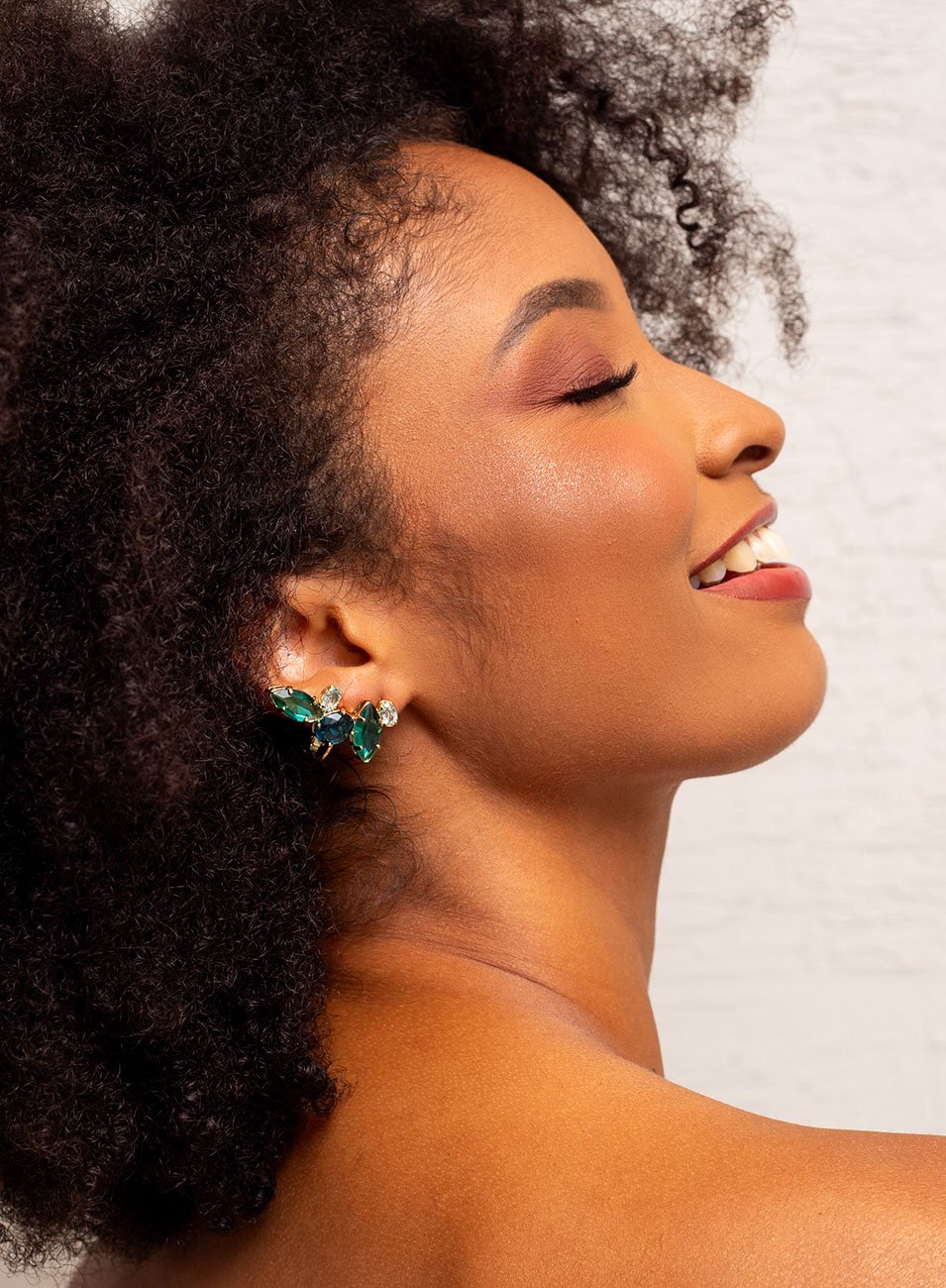 BRINCOS EARCUFF AURA MIX CRISTAIS AZUL BANHO OURO