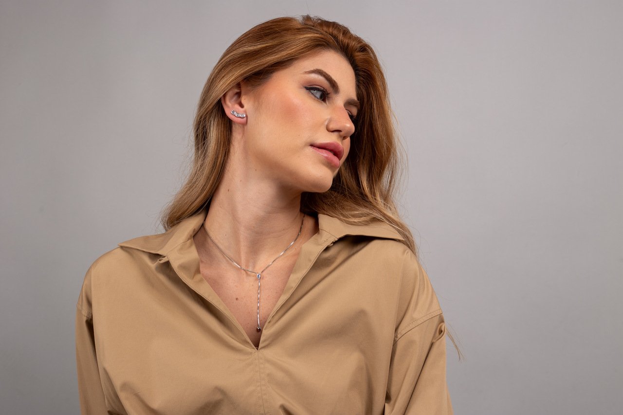 BRINCOS EARCUFF RIVIERA ZIRCONIA OVAIS INCOLOR BANHO RÓDIO BRANCO