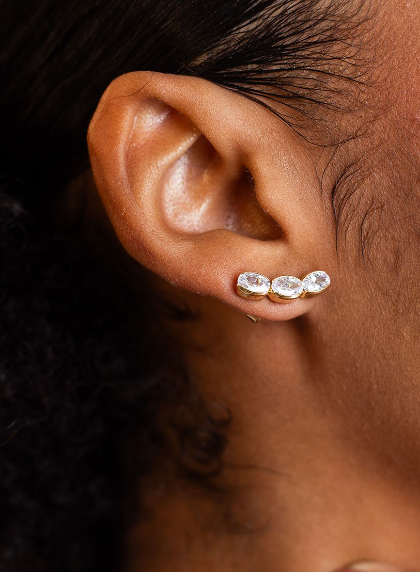 BRINCOS EARCUFF TRIPLA SABINA BANHO OURO