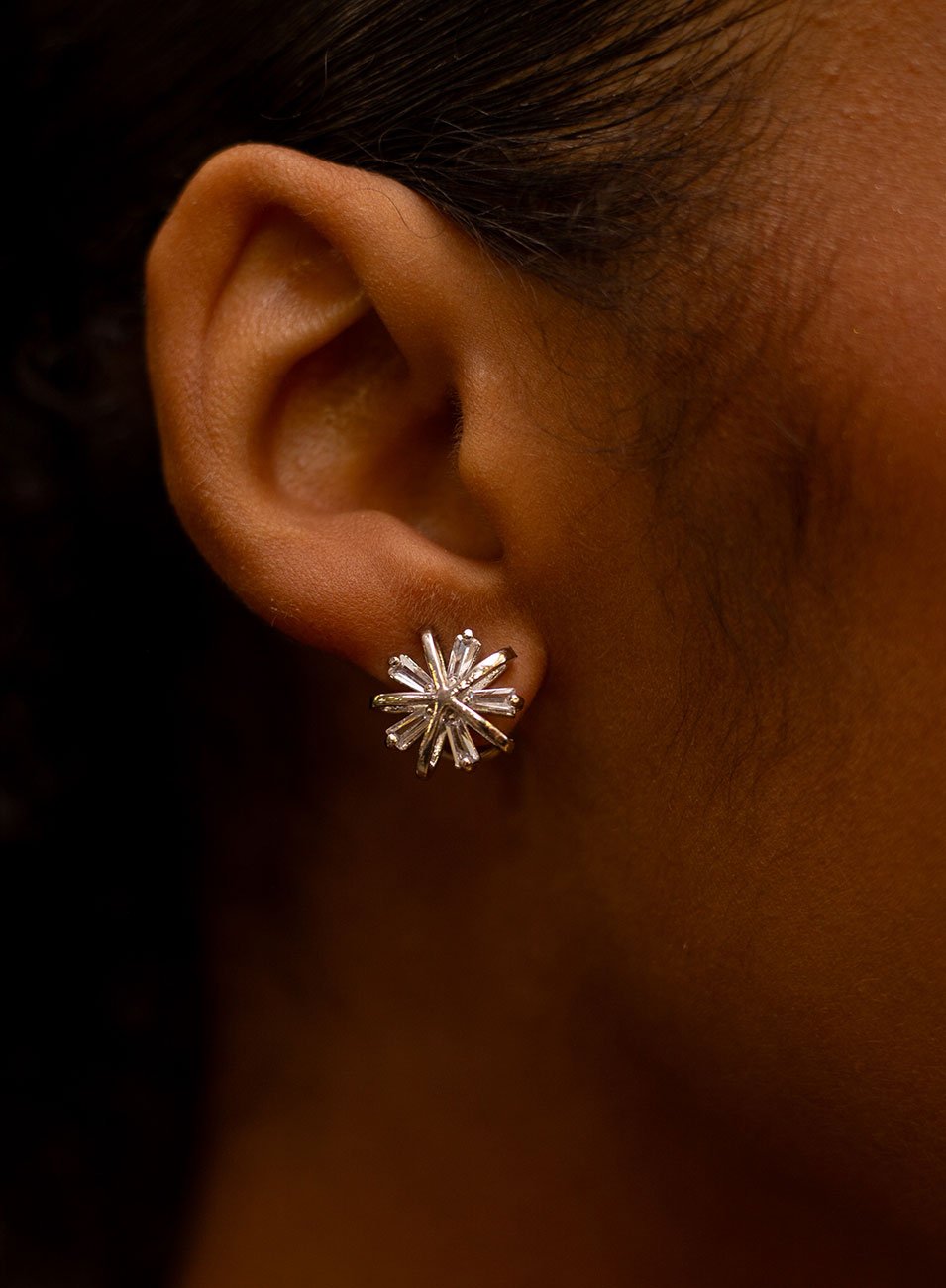 BRINCOS FLOCO DE NEVE COM ZIRCÔNIA BANHO RÓDIO