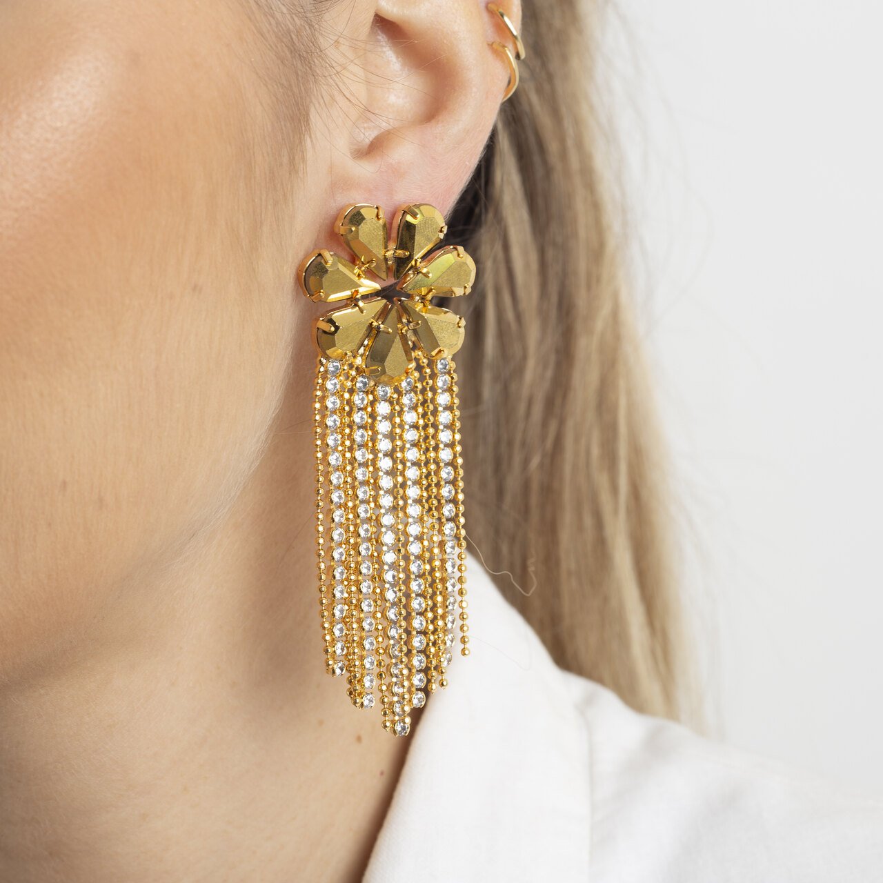 BRINCOS IZÍ FRANJA DOURADA BANHO OURO