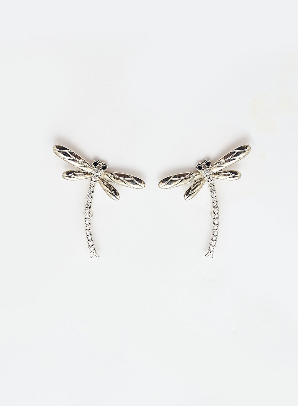 BRINCOS LÍBELULA ZIRCÔNIA BANHO RÓDIO BRANCO