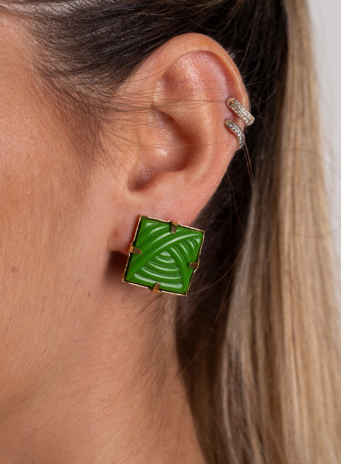 BRINCOS LOSANGO GREEN BANHO OURO