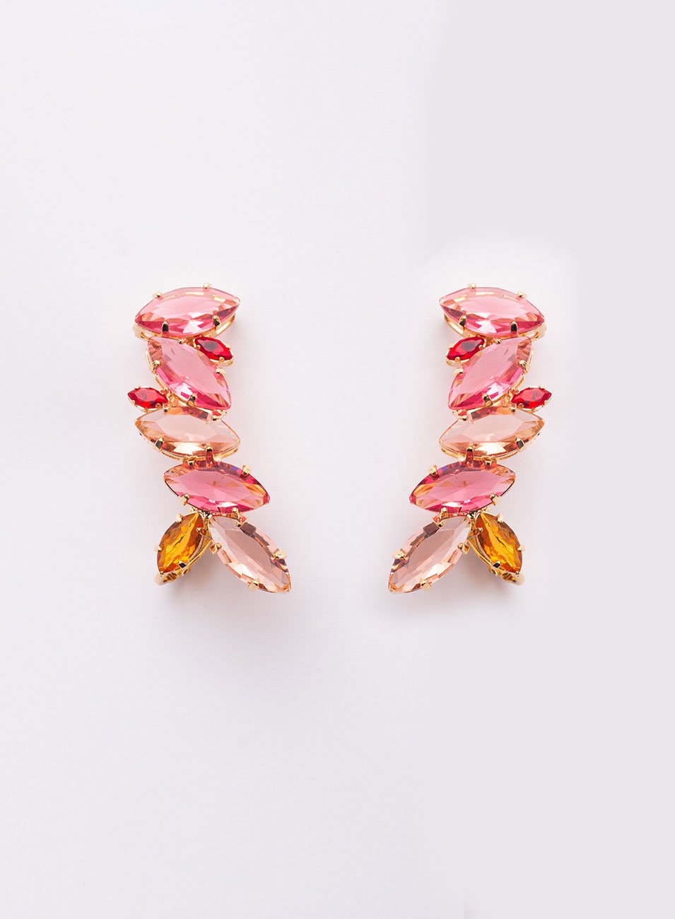 BRINCOS MAGNOLIA EARCUFFS MIX CRISTAIS ROSA COM BANHO OURO