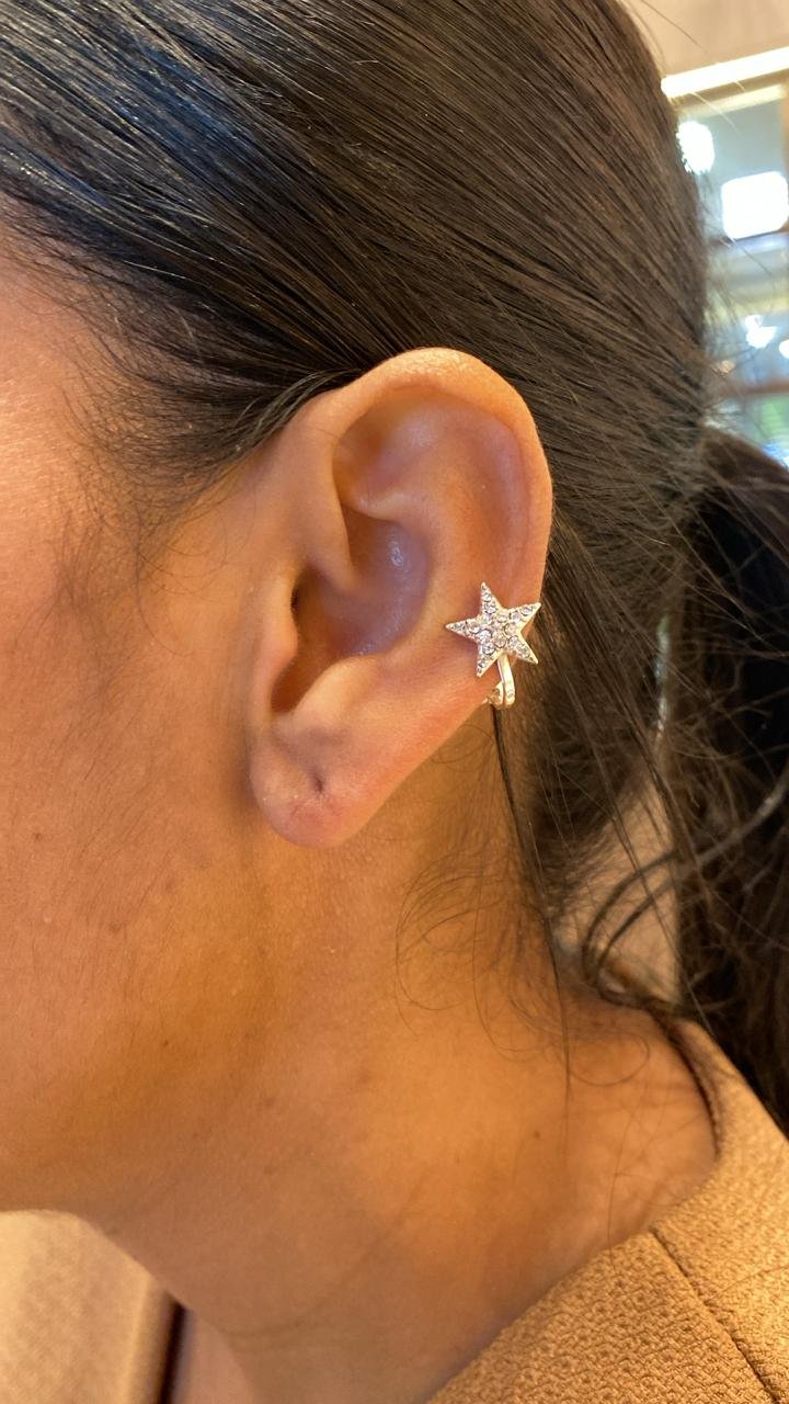 BRINCOS PRESSÃO ESTRELA BANHO RÓDIO BRANCO