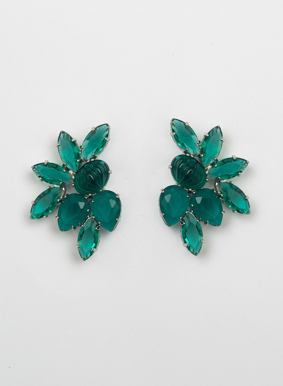 BRINCOS PRESSÃO BROMÉLIA CRISTAIS VERDE COM BANHO OURO