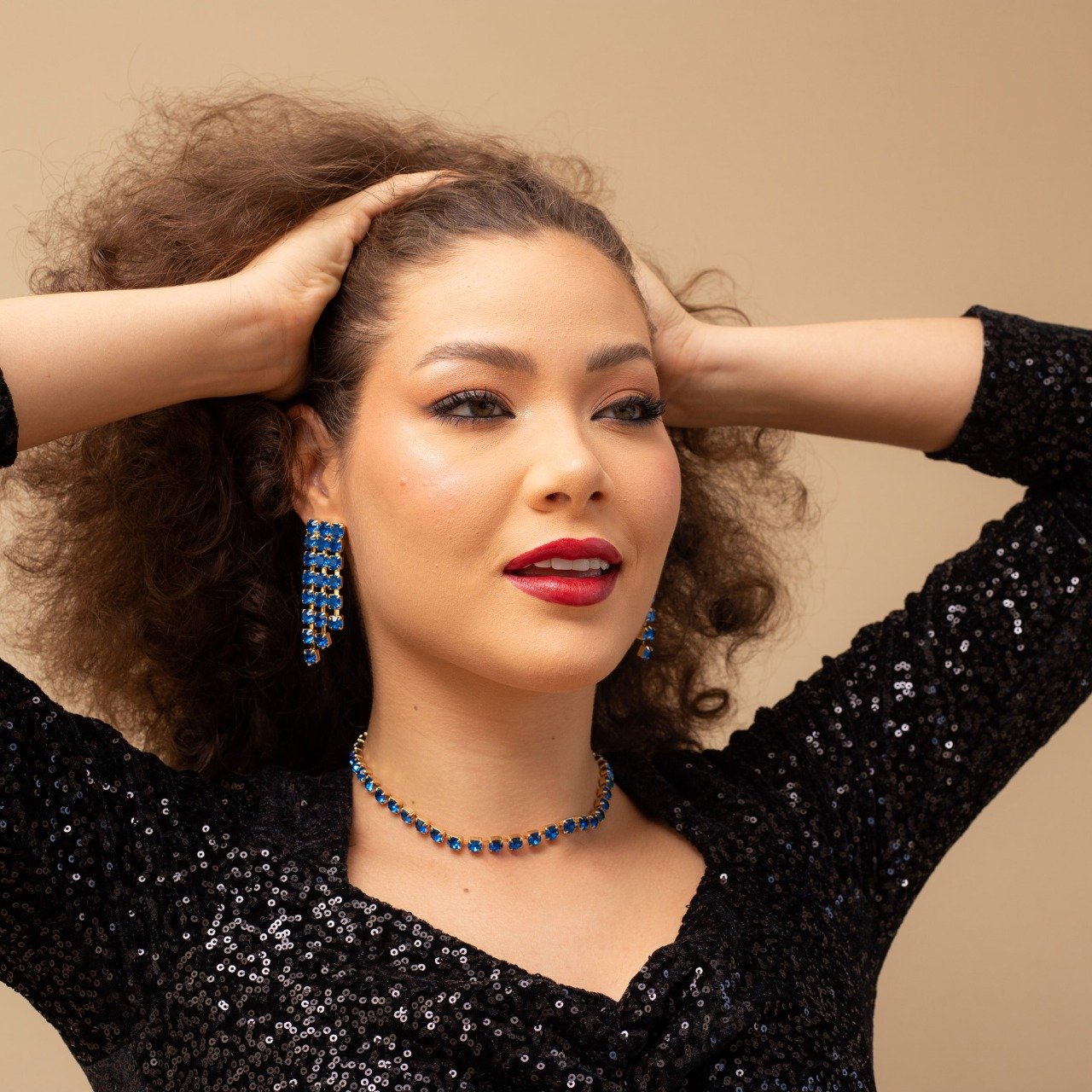 BRINCOS RADIAR FRANJA ZIRCÔNIAS AZUL BANHO OURO