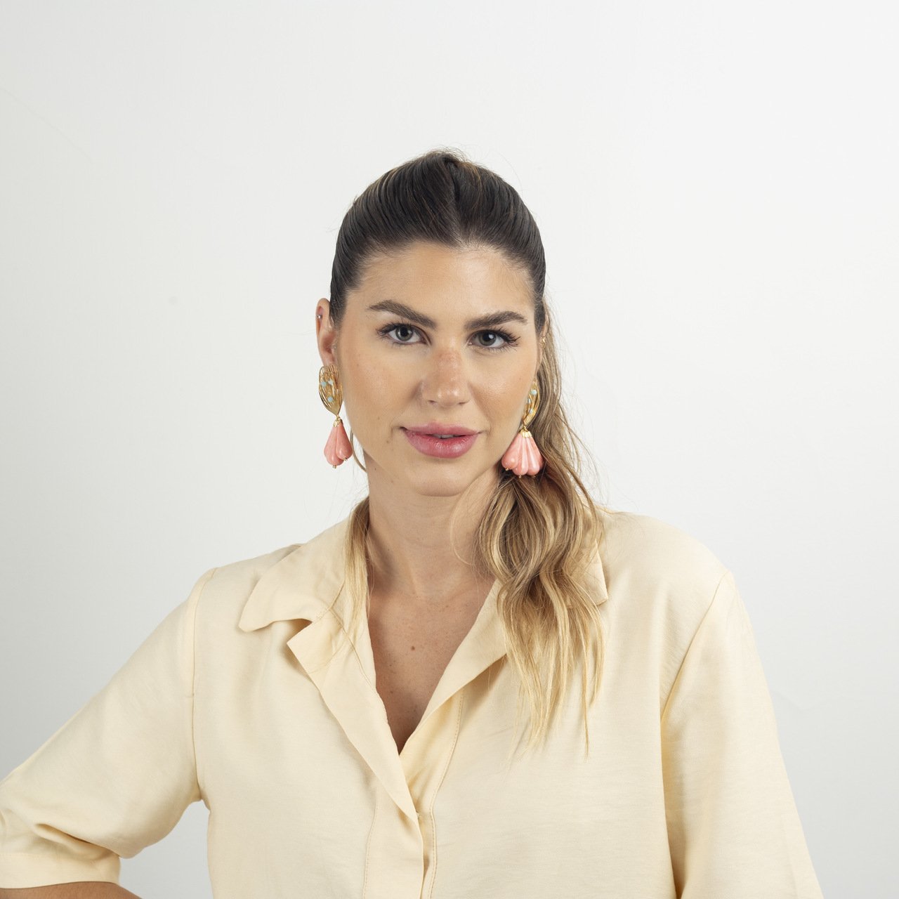 BRINCOS SARGASSUM GOTAS ROSÉ BANHO OURO