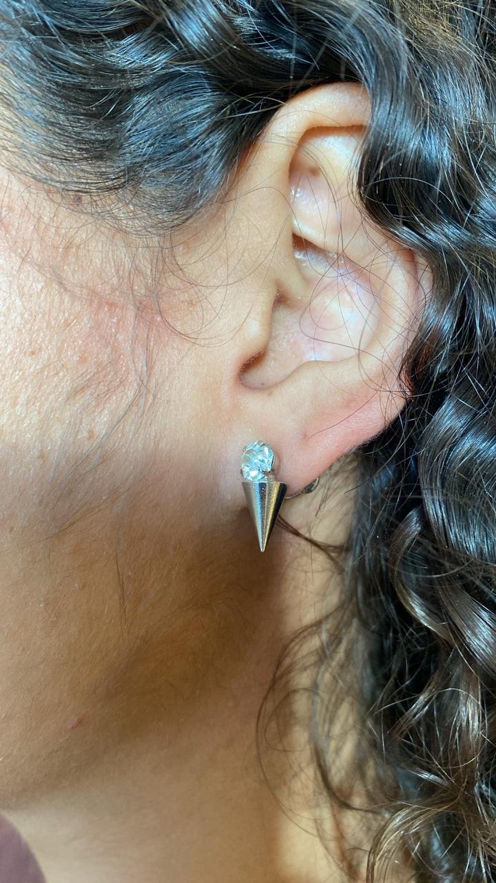 BRINCOS SPIKE CRISTAL BANHO RÓDIO BRANCO