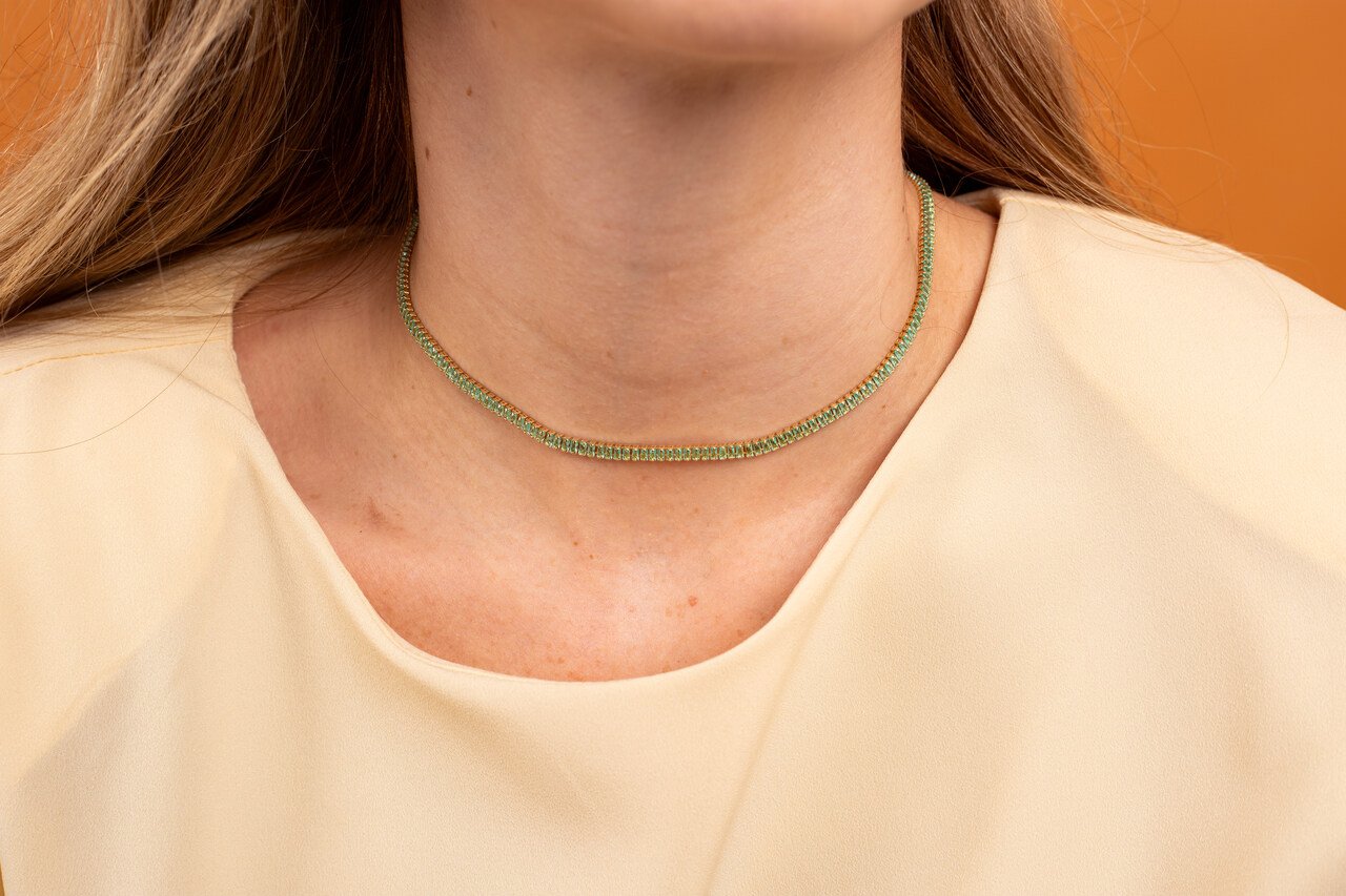 CHOKER BELLA RIVIERA VERDE BANHO OURO