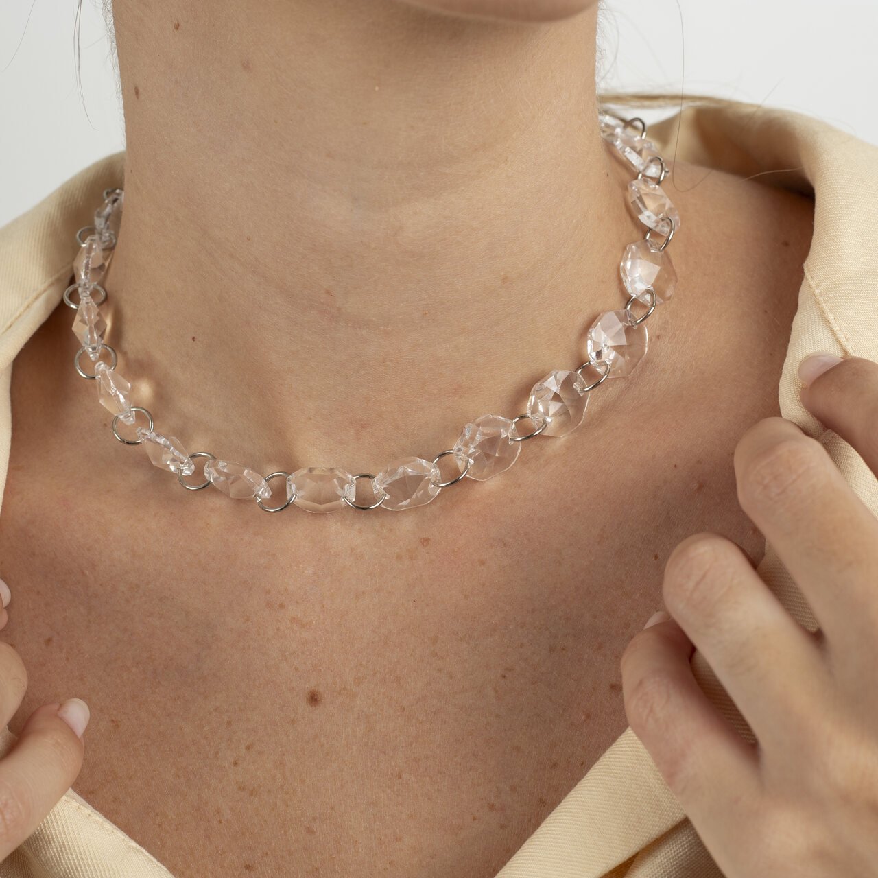 CHOKER CARAVELA CRISTAL INCOLOR BANHO RÓDIO BRANCO