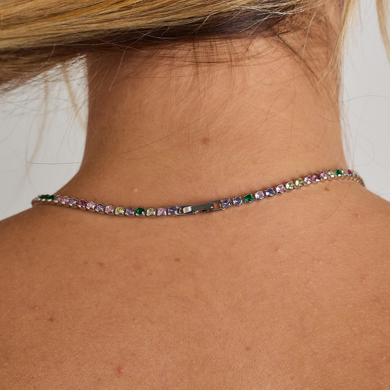 CHOKER CICI RIVIERA PORTUGUESA COLORIDA BANHO RÓDIO BRANCO