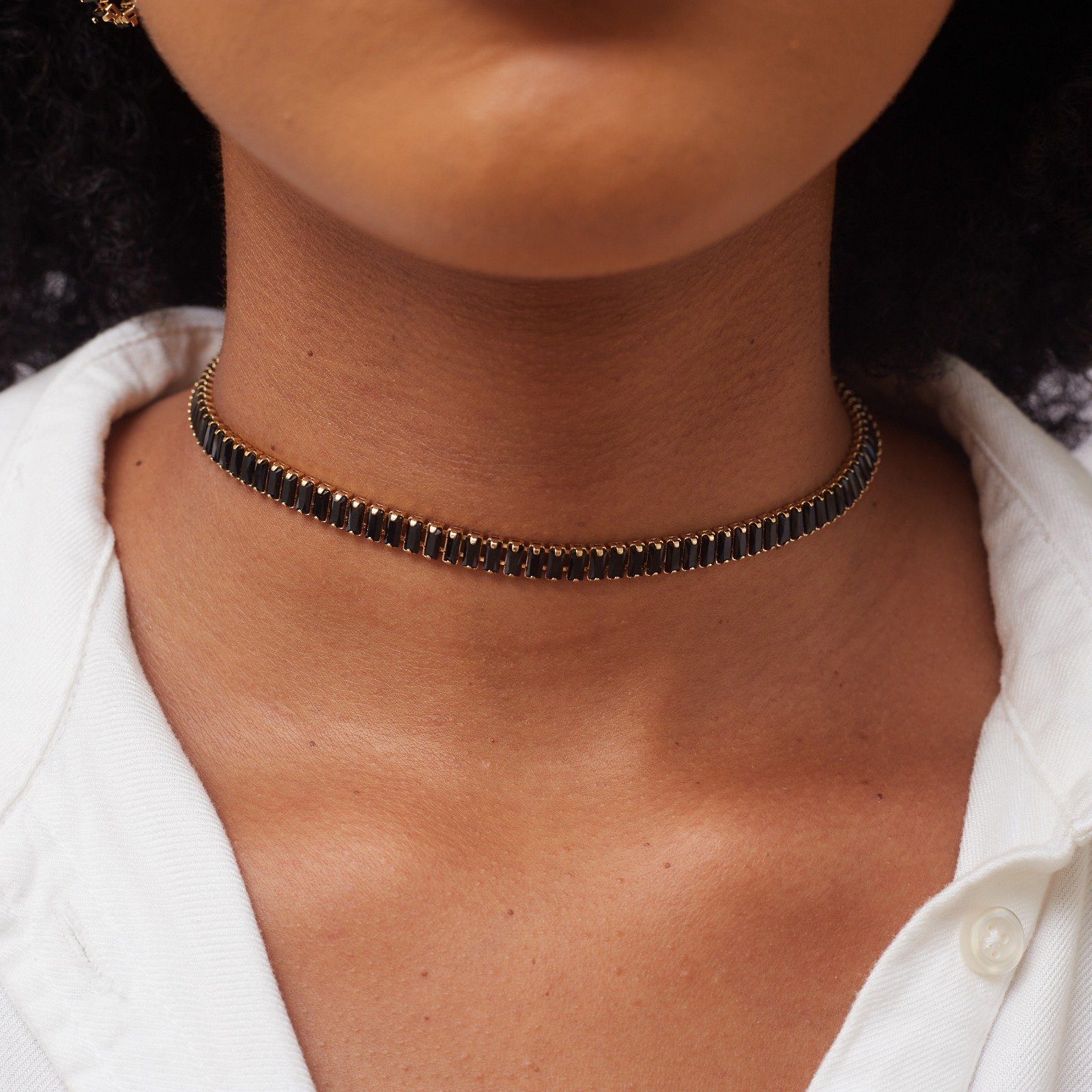 CHOKER DIZOU RIVIERA BAGUETE PRETO BANHO OURO