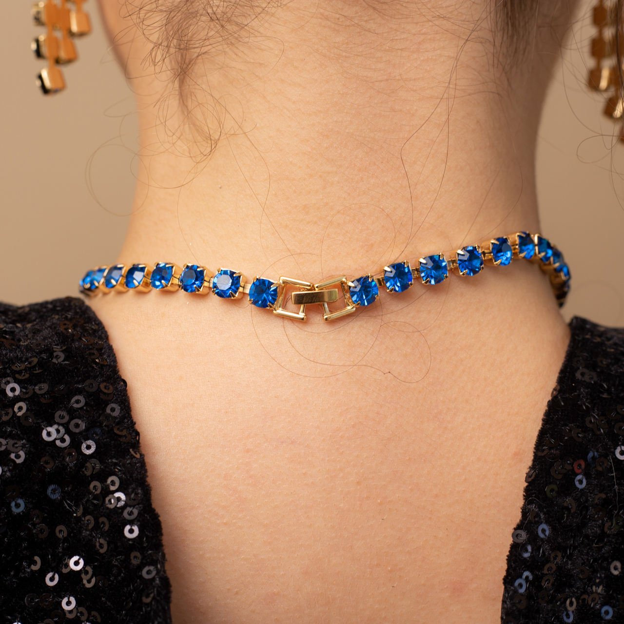 CHOKER ELORA RIVIERAS AZUIS BANHO OURO