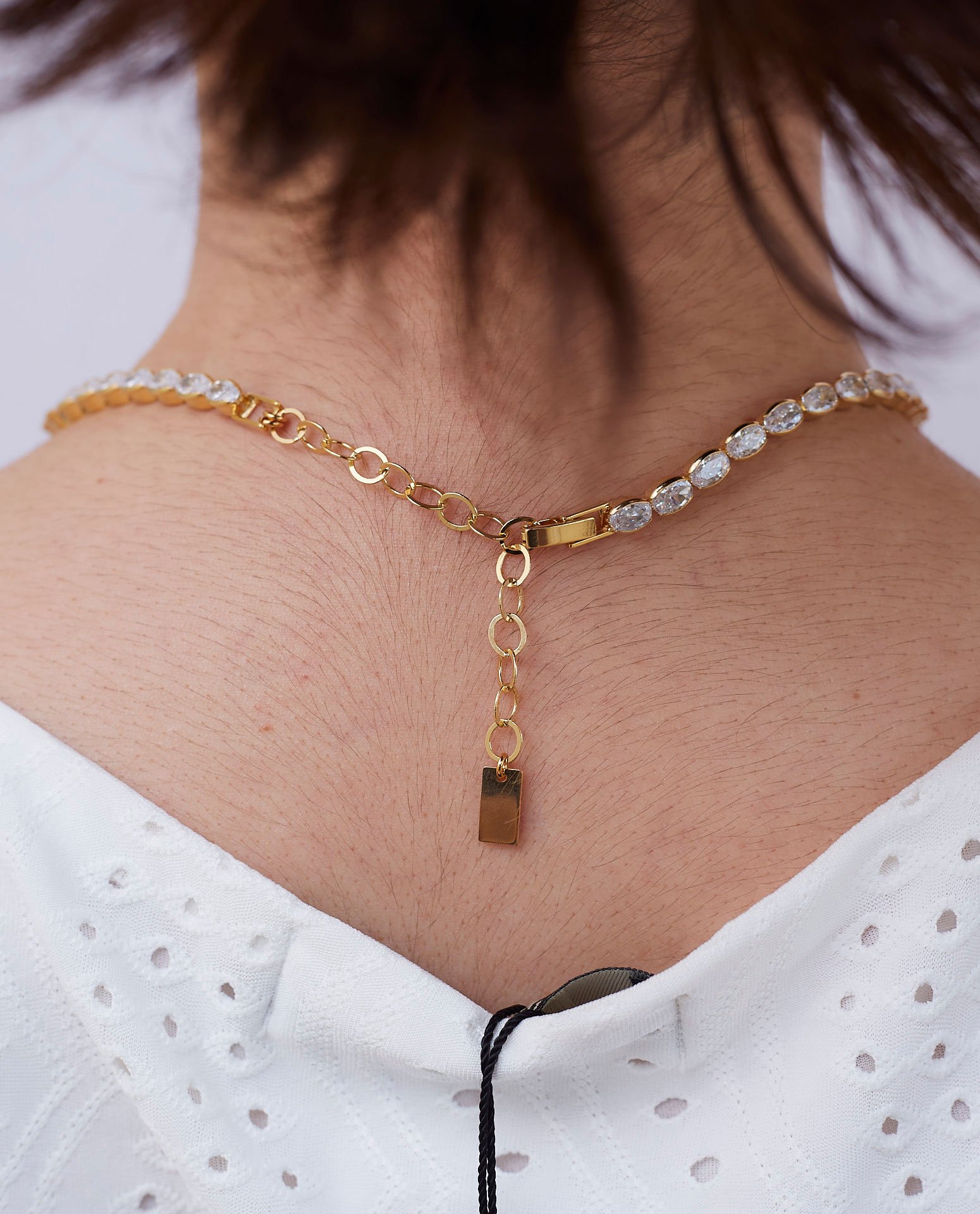 CHOKER FRANCIS RIVIERA G CRISTAL OVAL INCOLOR BANHO OURO