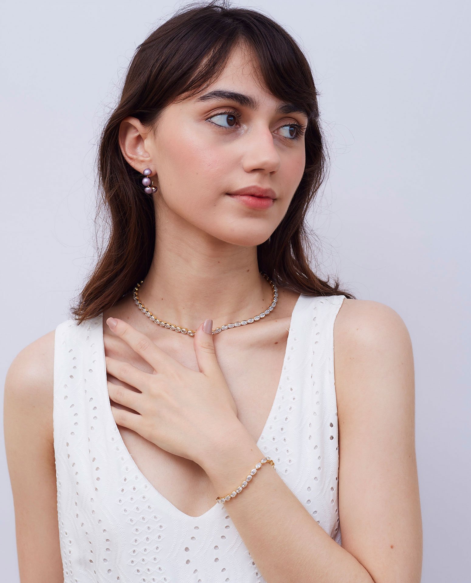 CHOKER FRANCIS RIVIERA G CRISTAL OVAL INCOLOR BANHO OURO