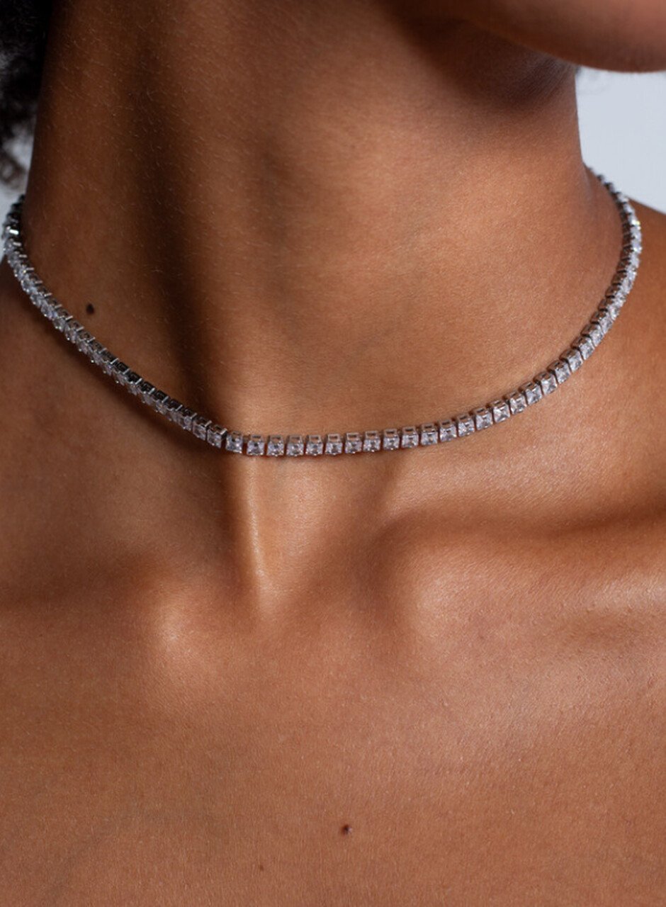CHOKER LILI RIVIERA ZIRCONIA QUADRADA INCOLOR BANHO RÓDIO BRANCO
